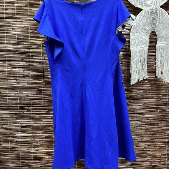 Dkny Plus Size Flutter-Sleeve Scuba-Crepe Fit‎ & Flare Dress - Iris Blue Size 16 - Picture 3 of 3